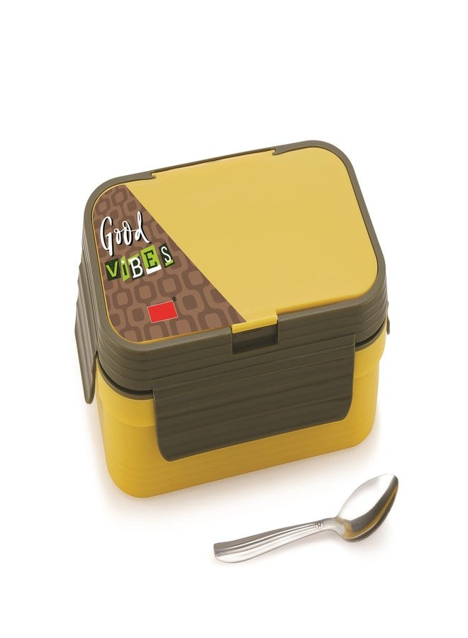 نابيا علبة غداء مدرسية من الفولاذ المقاوم للصدأ من نابيا، ذات قسمين، مانعة للتسرب وخالية من مادة BPA، مع ملعقة فولاذية، (أصفر) - Image 3